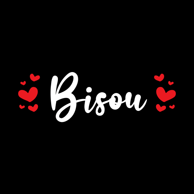 Bisou French White Typography With Red Hearts by Pixel On Fire