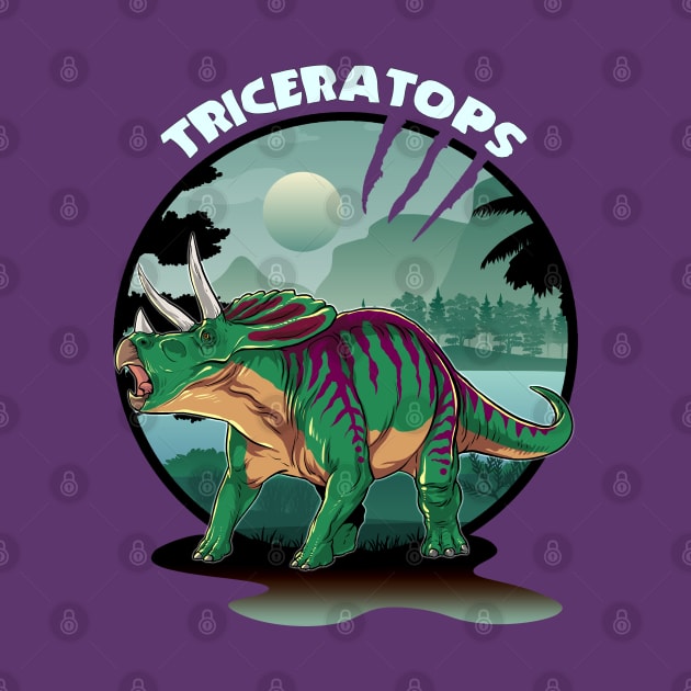 Triceratops Dinosaur Design With Background by Terra Fossil Merch