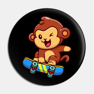 Cute Monkey Playing Skateboard Cartoon Pin