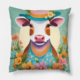 Spring Cow Painting Pillow