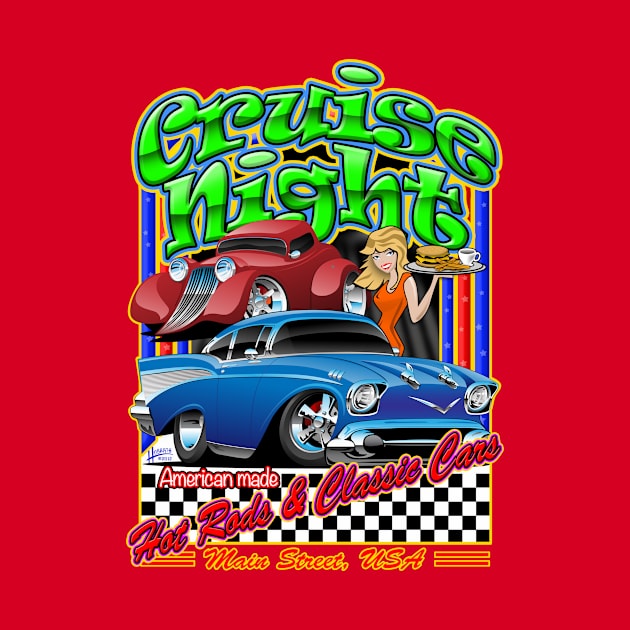 Cruise Night Hot Rods & Classic Cars Illustration by hobrath