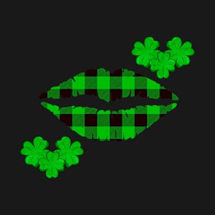 Buffalo Plaid Irish Kissing Lips with Shamrocks for Good Luck Charm Saint Patricks Day T-Shirt