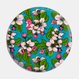 Apple blossom on turquoise Pin