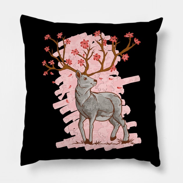 Cherry Blossom Deer Sakura Pillow by Design Seventytwo