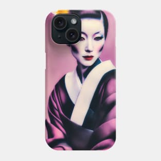 Japanese geisha with pink Kimono - modern vintage style Phone Case