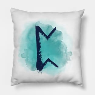 Rune Perth On Shiny Blue Watercolor (Runes and Watercolors) Pillow