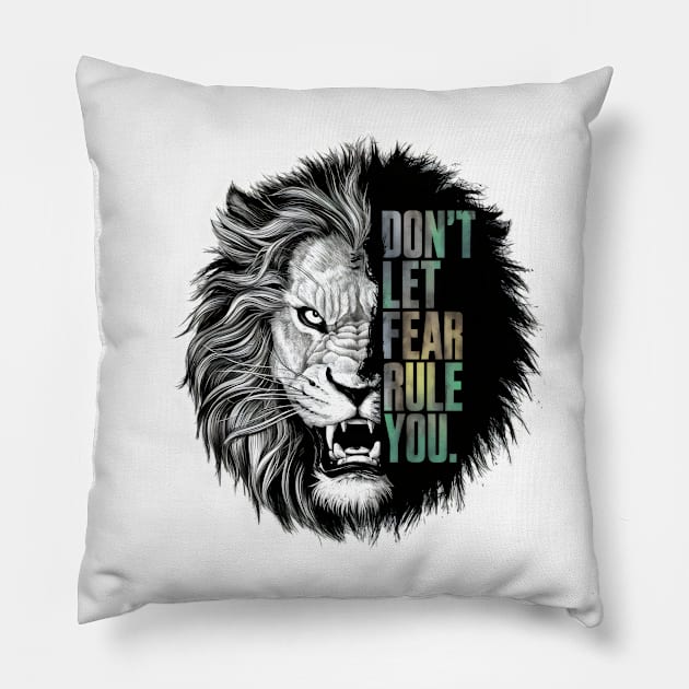 "Roar of Courage: Fearless Lion Stoic Quote" - Inspiration, Animal Wisdom Pillow by stickercuffs