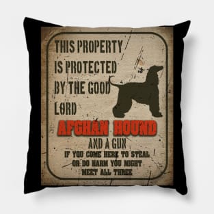 Afghan Hound Silhouette Vintage Humorous Guard Dog Warning Sign Pillow