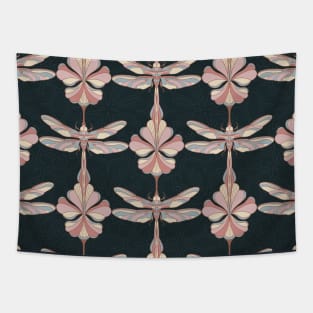 Navy Dragonflies and Flowers Tapestry