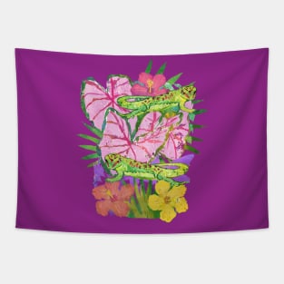 Tropical Gecko with Hibiscus Flowers Tapestry