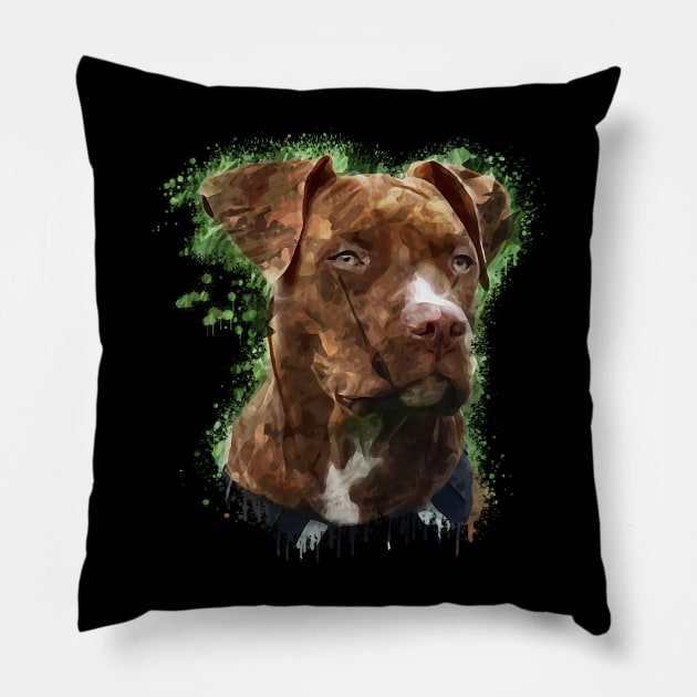 American PitBull Terrier dog watercolor Pillow by Ginstore