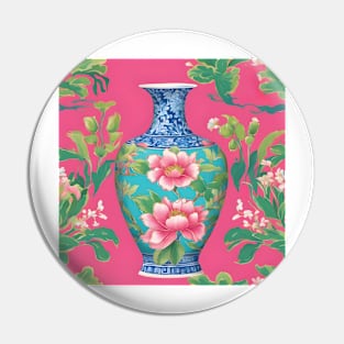 Chinoiserie jars and cherry blossom on hot pink Pin