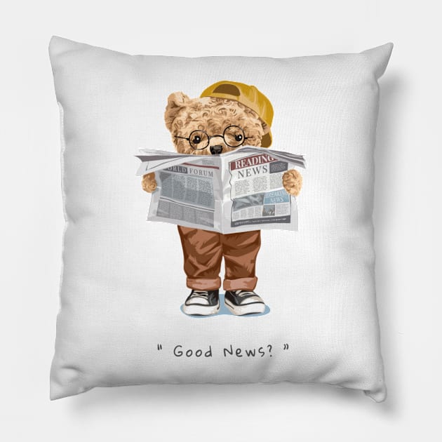 Cute bear design "Good news?" Pillow by Art Cloth Studio