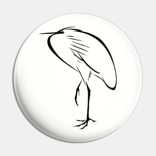 Japanese Sumi E Calligraphy Egret Bird Pin