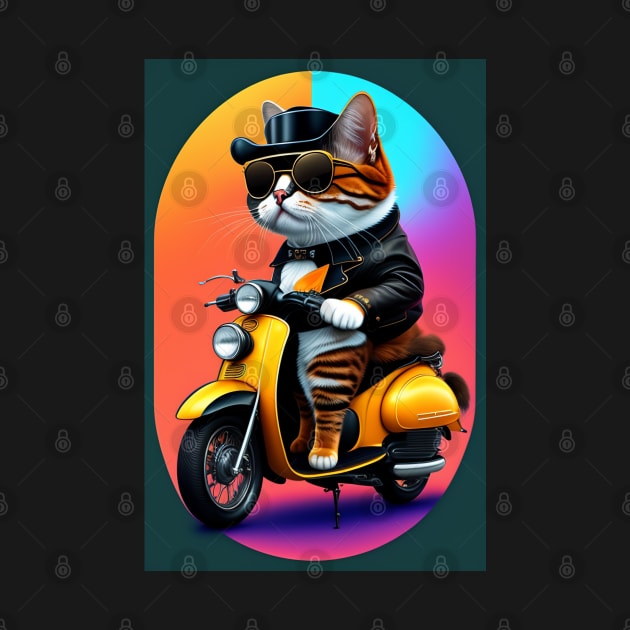 Funny cute cat drive motorcyrcle graphic design artwork by Nasromaystro