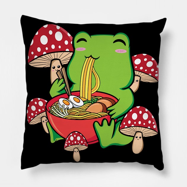 Cottagecore Aesthetic Kawaii Frog Eating Ramen Pillow by Alex21