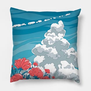 The blue sky, summer clouds and the red flowers Pillow