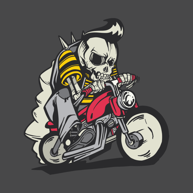 Retro Greaser Skeleton on Motorcycle by SLAG_Creative