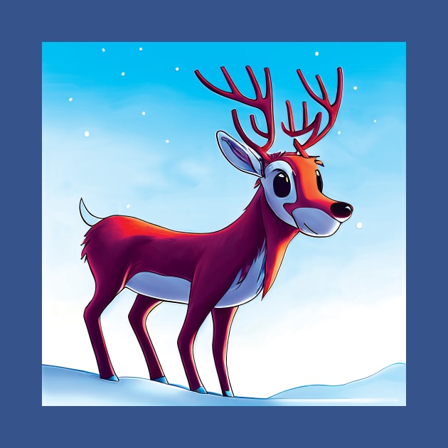 Cute Cartoon Reindeer in the Snow by Geminiartstudio