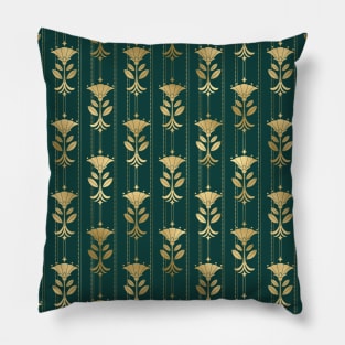 Teal and Gold Mini Vintage Art Deco Damask Pattern Pillow