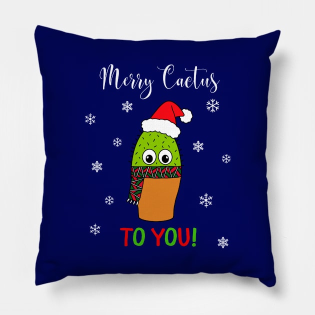 Merry Cactus To You - Cute Cactus With Christmas Scarf Pillow by DreamCactus