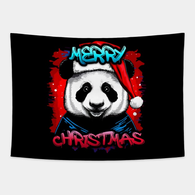 Merry Christmas Panda - Christmas Graphic Graffiti Art - Holiday Gift Tapestry by MaystarUniverse