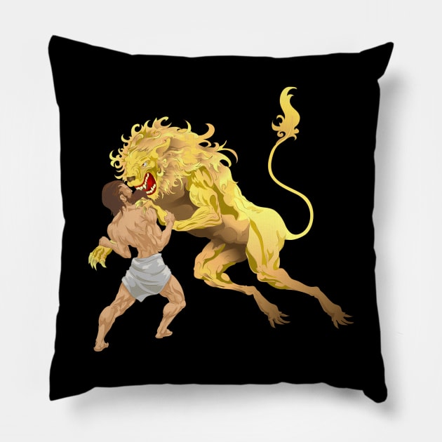 Hercules fighting the Nemean lion Pillow by Ben Foumen