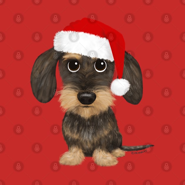 Wirehaired Dachshund with Santa Hat Cute Teckel Christmas by Coffee Squirrel