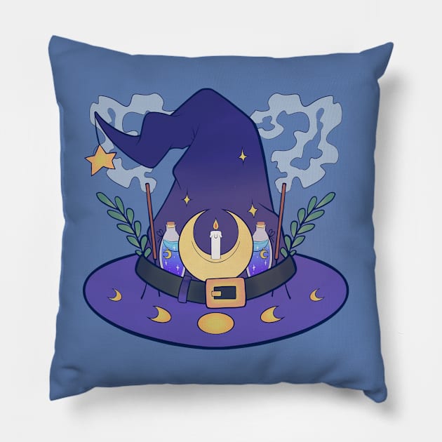 Magical Moon Witch Hat Pillow by gloomieandgrimm