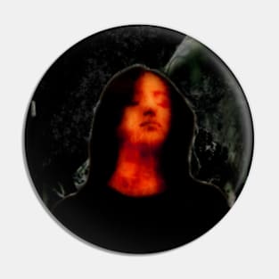 Beautiful girl, with closed eyes. Dark but beautiful. Green, red and orange. Pin