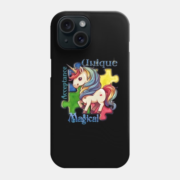 Autism Awareness Kawaii Unicorn and Puzzle Pieces Phone Case by mythikcreationz