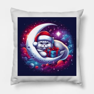 British Shorthair Cat On The Moon Christmas Pillow