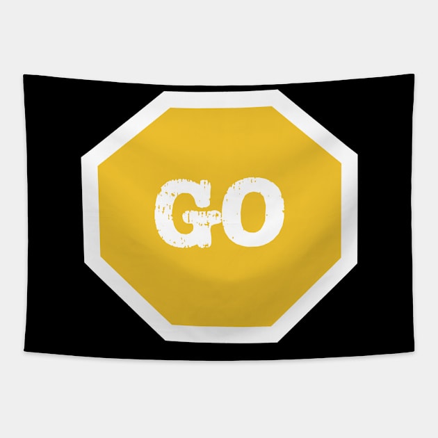 Go,Sign Yellow Tapestry by The E Hive Design