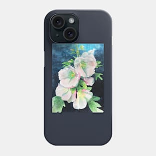 Pale pink hollyhocks watercolor flower painting Phone Case