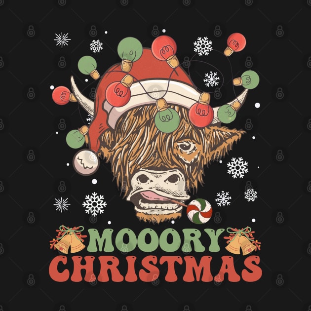 Scottish Highland Cow With Santa Hat Funny Moory Christmas by DenverSlade