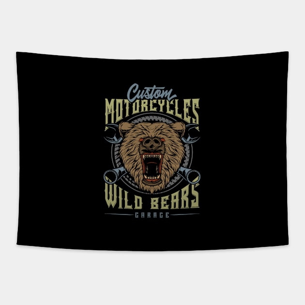 Custom Motorcycles Wild Bears Garage Tapestry by JabsCreative