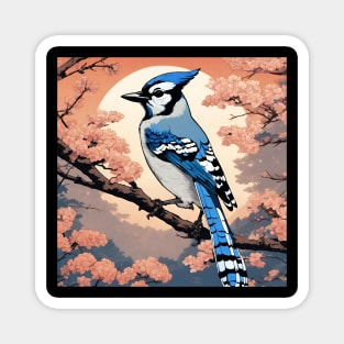Blue Jay Bird Vintage Retro Japanese Blue Jay Girl Loves Bird and Bird Mom Magnet