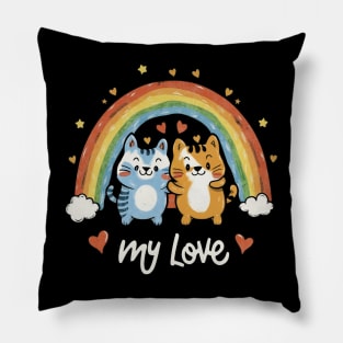 My Rainbow Cat is My Valentine Pillow