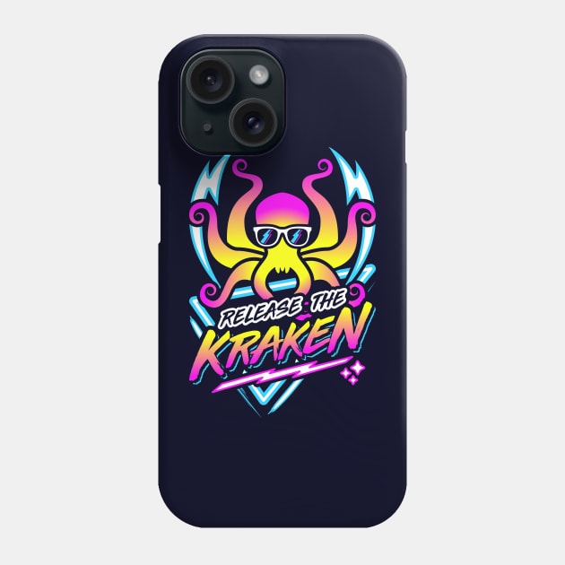 Release The Kraken Retro Neon Synthwave 80s 90s Phone Case by brogressproject