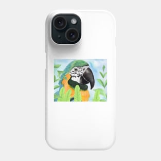 Parrot with tropical leaves Phone Case