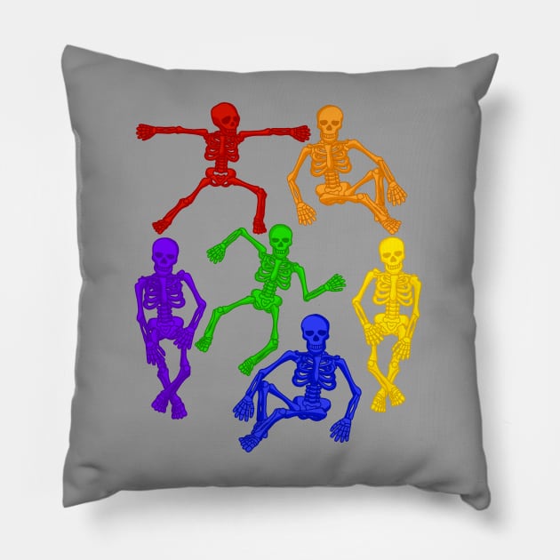 Rainbow Skeletons Pillow by Slightly Unhinged