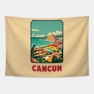 A Vintage Travel Art of Cancun - Mexico Tapestry