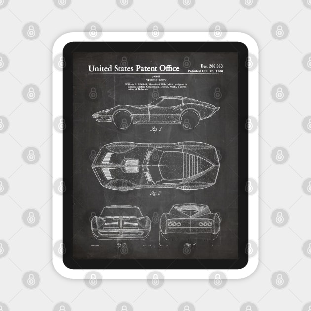 Corvette Patent - Vintage Corvette Art - Black Chalkboard Magnet by patentpress