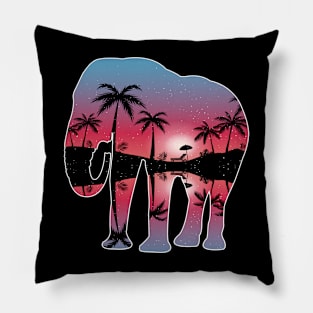 Elephant Beautiful Sunset Beach Palm Tree Pillow