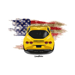 Yellow Corvette C6 & Amercan Flag T-Shirt