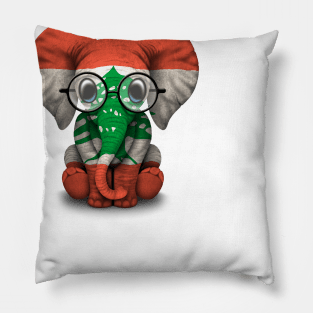 Baby Elephant with Glasses and Lebanese Flag Pillow