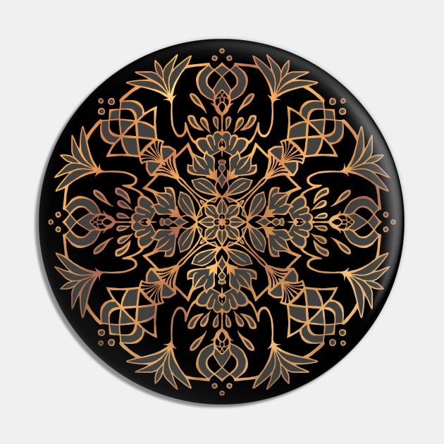 Black and Gold Lotus Mandala Pin by Olooriel