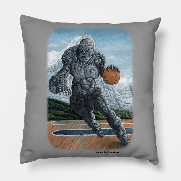 Rock Golem Playing Basketball Pillow by Helms Art Creations