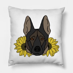 Black Sable Shepherd/Malinois with Sunflowers Pillow