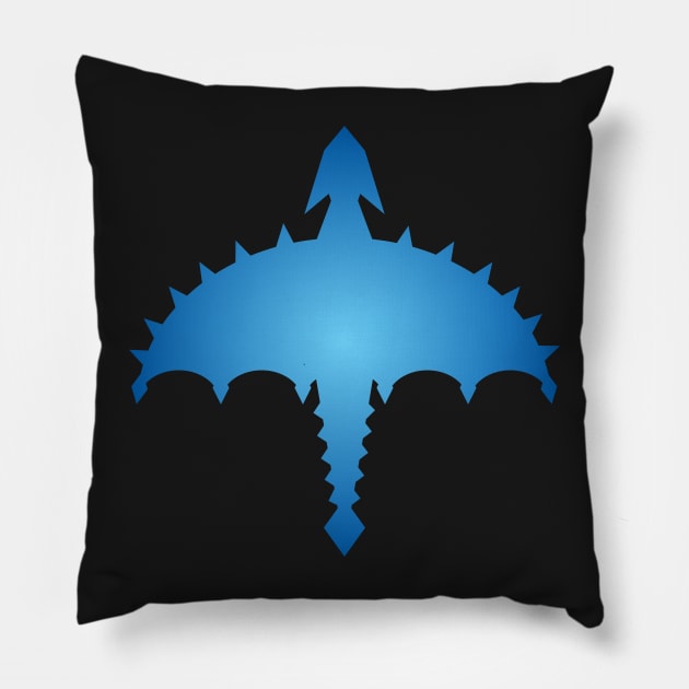 Blue Abstract Digital Cyber Heavy Metal Dragon Design Pillow by LuckDragonGifts